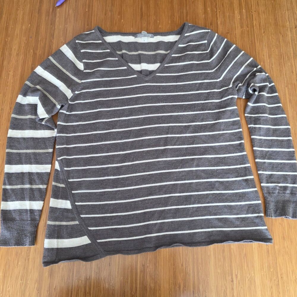 Smartwool Sweater Brown and Cream Stripes Lightweight Wool Women's L